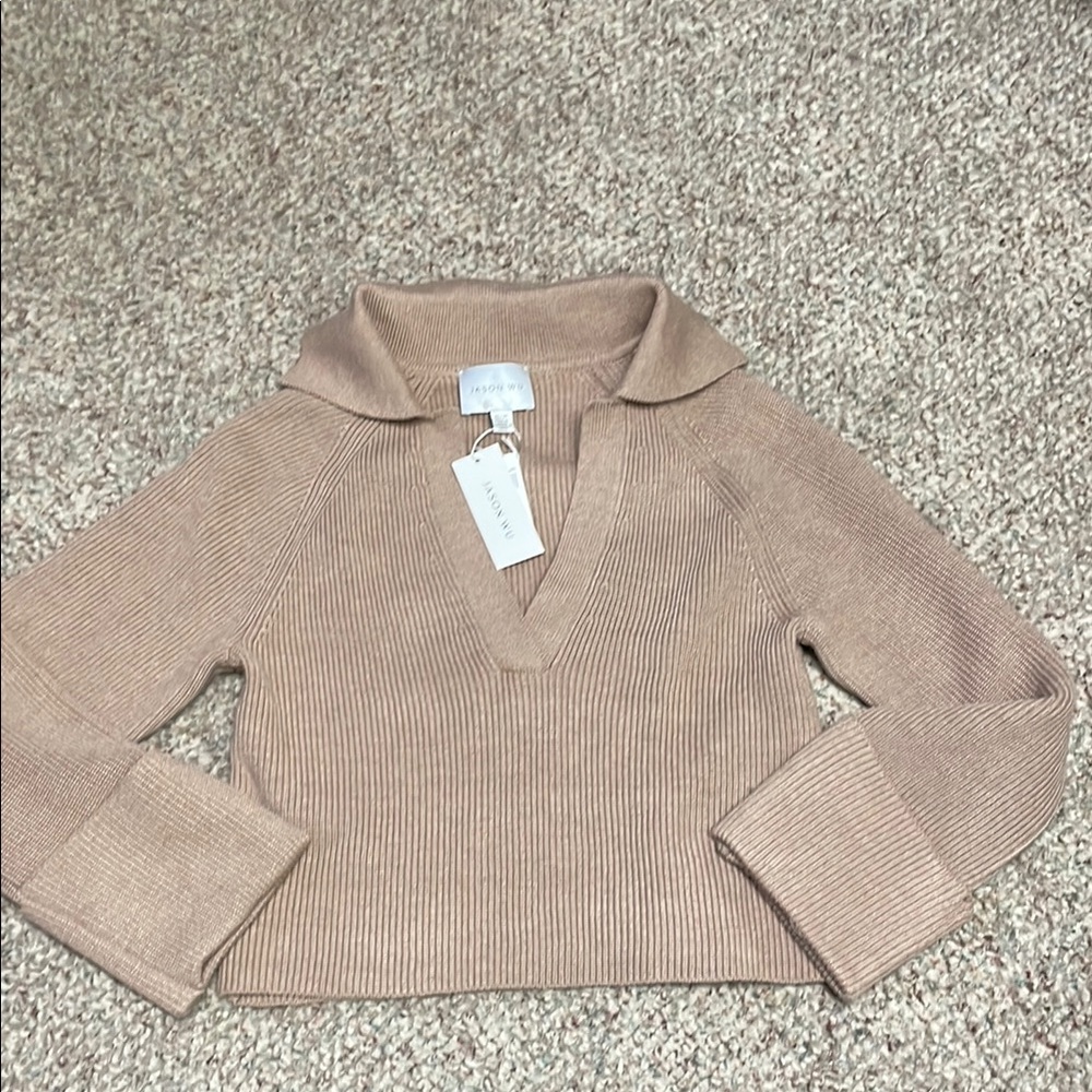 Jason wu camel Ribbed V-Neck fold over cuffs Sweater